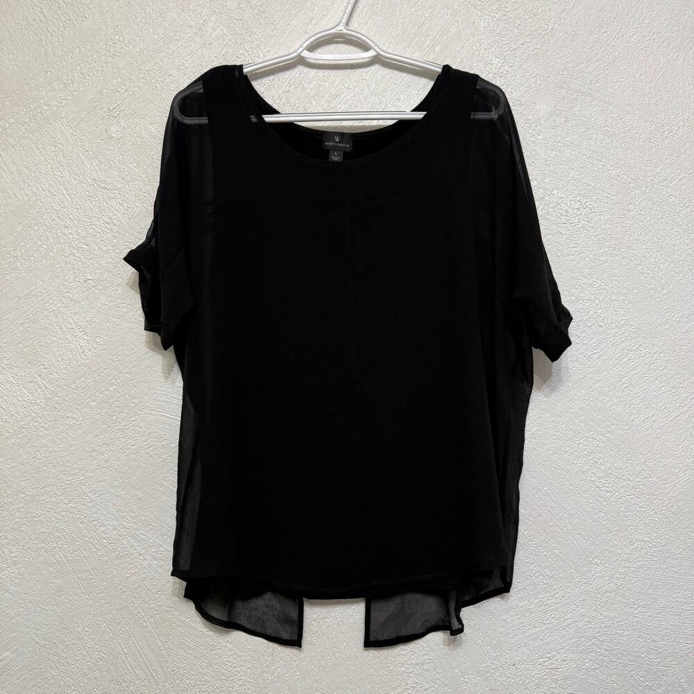Worthington Black Whimsygoth Flowy Women Large Top Sheer Punk Grunge Goth Style